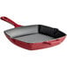 A red square Valor enameled cast iron grill pan.