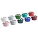 A group of Valor bistro green enameled mini cast iron pots with covers.