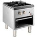A stainless steel Cooking Performance Group stock pot range with two open burners.