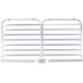 An unassembled white metal sheet pan rack with seven bars.