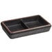 A black rectangular Acopa stoneware dish with two compartments.