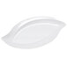 A white oval melamine platter with a curved edge and a leaf design.
