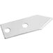 A silver rectangular metal piece with a stainless steel blade with holes on it.