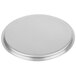 A silver circular pot cover with a white background.
