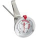 An AvaTemp candy/deep fry thermometer with a metal and red handle.