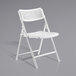 A white plastic National Public Seating folding chair.
