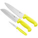A group of three Choice knives with neon yellow handles.