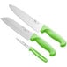 A group of Choice knives with neon green handles.