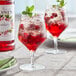 Two glasses of Monin cranberry cocktails with berries and mint leaves.