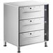 A stainless steel ServIt freestanding drawer warmer with three drawers.