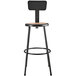 A National Public Seating black round lab stool with a wooden seat and backrest.