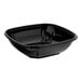 A black Visions PET plastic square catering bowl with a lid.
