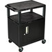 A black Luxor Tuffy A/V cart with two shelves.