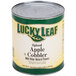 A #10 can of Lucky Leaf apple cobbler filling on a table.