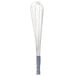 A Vollrath stainless steel piano whisk with a purple and white nylon handle.