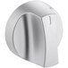 A silver ServIt control knob with a white background.