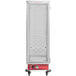 An Avantco Full Size Insulated Heated Holding Cabinet with clear door on wheels.