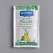 A white and blue Hellmann's Zesty Italian dressing packet.