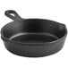An American Metalcraft black faux cast iron melamine fry pan server with a handle.