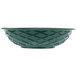 A green round weave polyethylene basket with a patterned design.