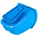 A blue plastic San Jamar Saf-T-Ice ice scoop holder with a lid and keyhole.