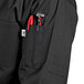 A black Uncommon Chef 3/4 sleeve chef coat with a pocket and pen on the sleeve.
