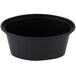 A black Pactiv Ellipso souffle bowl with a clear lid.