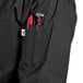 A black Uncommon Chef 3/4 sleeve chef coat with a pocket and pen.