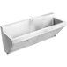 An Elkay stainless steel wall hung double bowl surgeon scrub sink kit with hands-free operation.