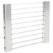 A silver metal rack with many metal bars.