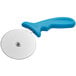 A Choice blue pizza cutter with a blue handle.