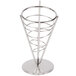 An American Metalcraft stainless steel cone basket on a stand.