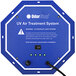 An OdorStop UV air purifier with a blue sign with white text and black buttons.