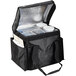 An American Metalcraft black polyester insulated delivery bag with plastic containers inside.