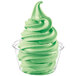 A close-up of DOLE Lime soft serve in a plastic cup.