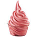A glass cup of DOLE Cherry soft serve with a swirl on top.