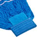 A Lavex blue microfiber wet mop head with a blue headband.