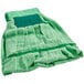 A green towel with a green stripe and green cloth on the end.