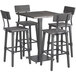 A Lancaster Table & Seating bar table and chairs with a live edge square table top and antique slate gray finish.