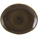 A brown Tuxton china platter with a circular geode design.