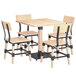A Lancaster Table & Seating live edge wood table and chairs with wooden legs.