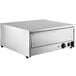 The silver rectangular stainless steel drawer with a knob.