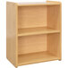 A Tot Mate maple laminate preschool play center with two shelves.