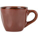 A brown Tuxton china espresso cup with a handle.