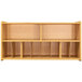 A maple laminate diaper wall storage unit with four shelves and two compartments.