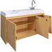 A maple laminate infant changing table with a right side sink and wooden cabinet.