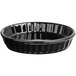 An Acopa glossy black fluted stoneware oval souffle dish.