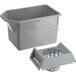 A Rubbermaid grey pail with a grey strainer basket.