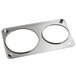 A silver stainless steel Avantco adapter plate with two round holes.