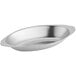A silver oval stainless steel dish.